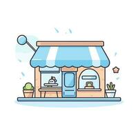 Vector of a flat icon of a small store with a blue awning