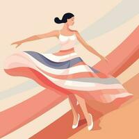 Vector of a woman gracefully dancing in a vibrant striped dress