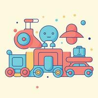 Vector of a cartoon train with an alien passenger