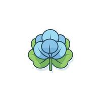 Vector of a flat icon of a blue flower with green leaves on a white background