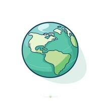 Vector of a flat representation of the Earth with a green and blue color scheme against a white background