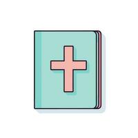 Vector of a flat lay view of a book with a cross symbol on the cover