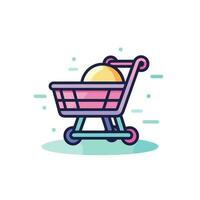 Vector of a flat lay view of a shopping cart with a vibrant orange fruit inside