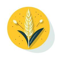 Vector of a yellow plate with a stalk of wheat on it, against a flat background