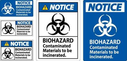 Biohazard Notice Label Biohazard Contaminated Materials To Be Incinerated vector