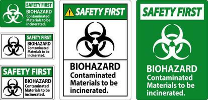 Biohazard Safety First Label Biohazard Contaminated Materials To Be Incinerated vector