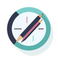 Vector of a pencil standing upright in the center of a flat clock surface