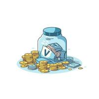 Vector of a flat icon of a jar filled with coins and a calculator