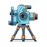 Vector of a blue and orange camera on a flat surface with a tripod