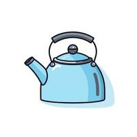 Vector of a flat icon vector of a blue tea kettle with a black handle