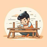 Vector of a person working on a laptop at a table