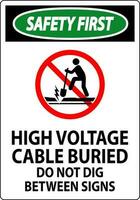 la seguridad primero firmar alto voltaje cable enterrado. hacer no cavar Entre firmar vector