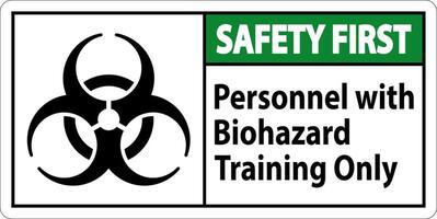 Safety First Label Personnel With Biohazard Training Only vector