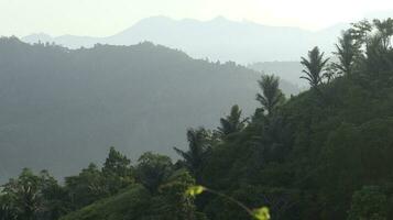View of the mountains from the top of the hill photo