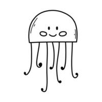 Cute jellyfish in doodle style. Linear jellyfish isolated on white background. vector illustration.