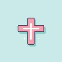Vector of a flat pink cross on a blue background