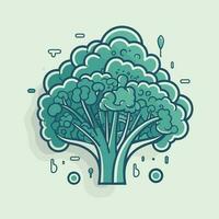 Vector of a vibrant green broccoli tree with sparkling droplets of water