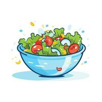 Vector of a flat icon vector of a blue bowl filled with lettuce and tomatoes