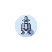 Vector of a person sitting on the ground wearing a hat in a flat icon style