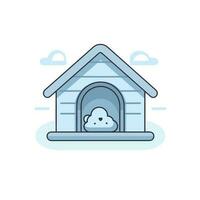 Vector of a flat icon of a dog house with a dog inside