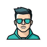 Vector of a man wearing sunglasses and a green shirt in a flat background