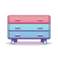 Vector of a colorful stacked dresser with a vibrant mix of blue, pink, and purple hues