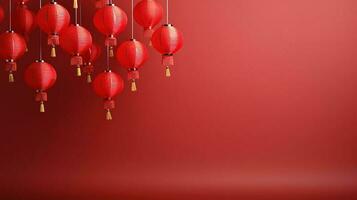 Chinese lantern golden and maroon luxury ornament ramadan kareem celebration. Generative Ai photo