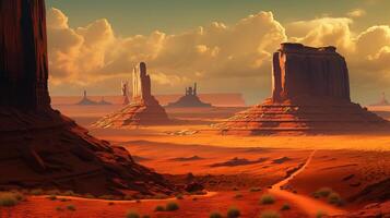 Rock formations in the monument valley. Generative Ai photo