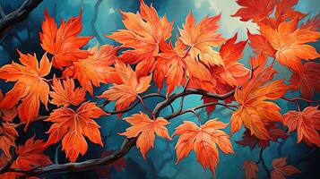 Red maple branches on white isolated background, Maple tree branches. photo