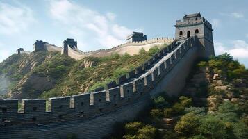 The famous great wall of China - Jinshanling section. Generative Ai photo