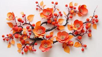 Paper persimmon and autumn leaves. photo