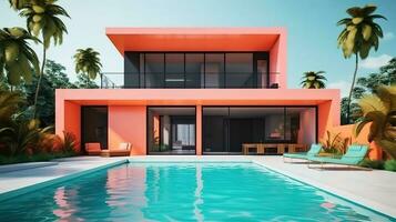 Expensive private villa. Swimming pool in a private house. Generative Ai photo