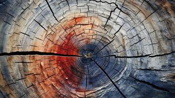 Close-up of wooden annual growth rings. Generative Ai photo