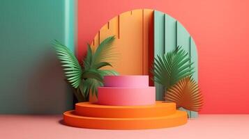 3d rendering Geometrical abstract background Scenes with podium. photo