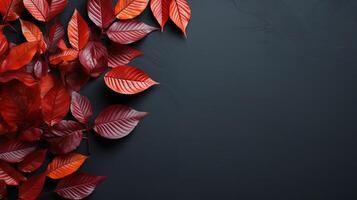 Top view autumn elements on dark background. photo