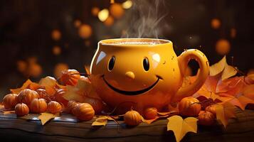 Pumpkin spice graphic illustration. pumpkin, pumpkin latte, coffee in a cup. photo
