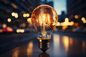 Business background highlights a brilliant bulb, representing a successful idea AI Generated photo