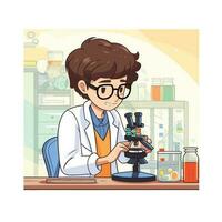 Vector of a scientist examining a specimen under a microscope in a laboratory