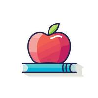 Vector of a red apple sitting on top of a stack of books in a flat lay style