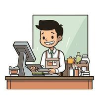 Vector of a man operating a cash register machine