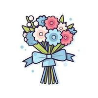 Vector of a flat icon vector of a bouquet of flowers with a blue ribbon