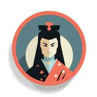 Vector of a woman in a kimono holding a book in a minimalist setting