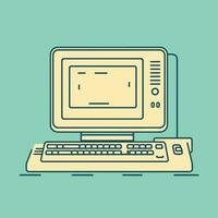 Vector of an antique computer with a vintage keyboard and mouse