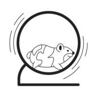 Small hamster running on wheel monochrome flat vector object. Cute pet. Editable black and white thin line icon. Simple cartoon clip art spot illustration for web graphic design