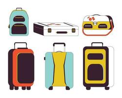 Airport baggage flat line color isolated vector objects pack. Suitcase, luggage. Editable clip art images on white background. Simple outline cartoon spot illustration collection for web design