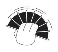 Hand with folding fan cooling down monochromatic flat vector character hand. Waving fan. Breeze rest. Editable body part element on white. Simple bw cartoon spot image for web graphic design