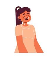 Upset girl with dropping tears and open mouth semi flat color vector character. Tearful child in dress. Editable half body person on white. Simple cartoon spot illustration for web graphic design