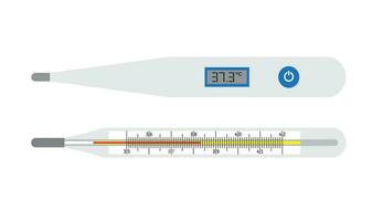 Vector flat cartoon realistic medical thermometer