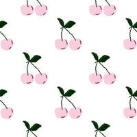 Cute cherry seamless pattern. Hand drawn cherries wallpaper. vector