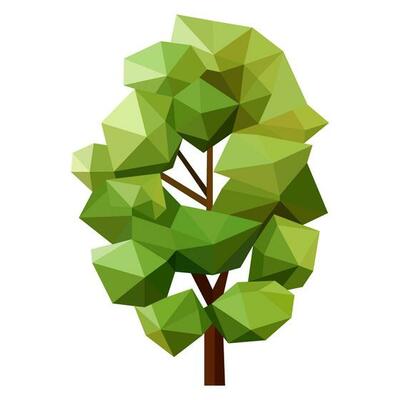 Abstract low poly tree icon isolated. Geometric forest polygonal style. 3d low poly symbol. Stylized eco design element.